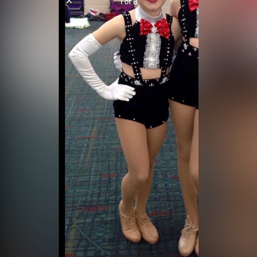 BLING! Black velour tuxedo dance costume child intermediate / medium